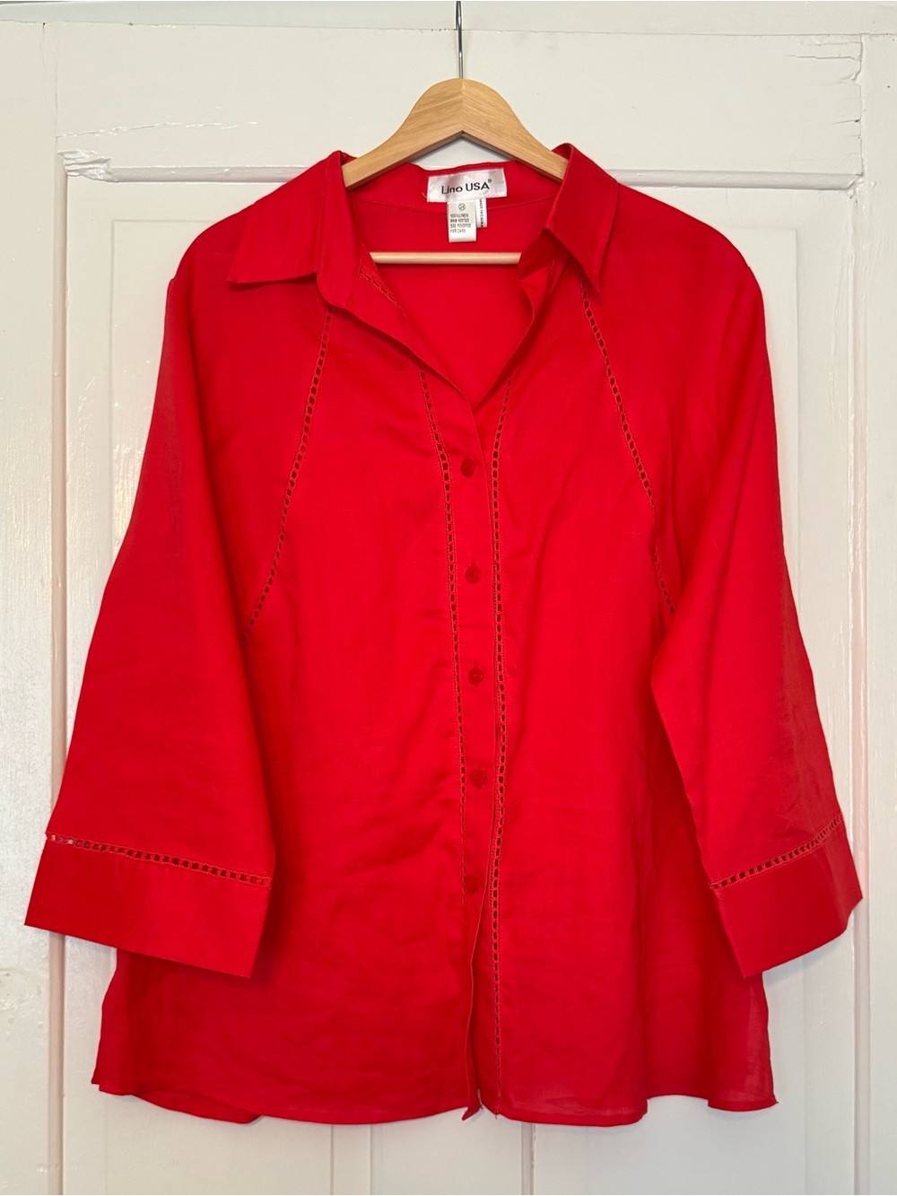 Vintage Red Button-Front Linen Blend Women’s Shirt